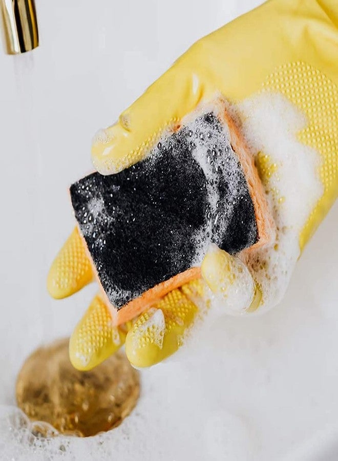 الكبريت قفازات غسيل الأطباق قابلة لإعادة الاستخدام مصنوعة من مطاط اللاتكس الطبيعي 100%، قفازات تنظيف، قفازات للعناية بالحيوانات الأليفة، البستنة، مثالية لغسل الأطباق، المطبخ، السيارة والحمام (كبيرة، صفراء، زوج واحد) - Image 2